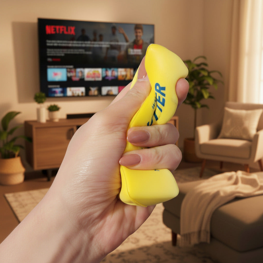 Hand holding a butter squishy with 4 0z salted butter text against a neutral background